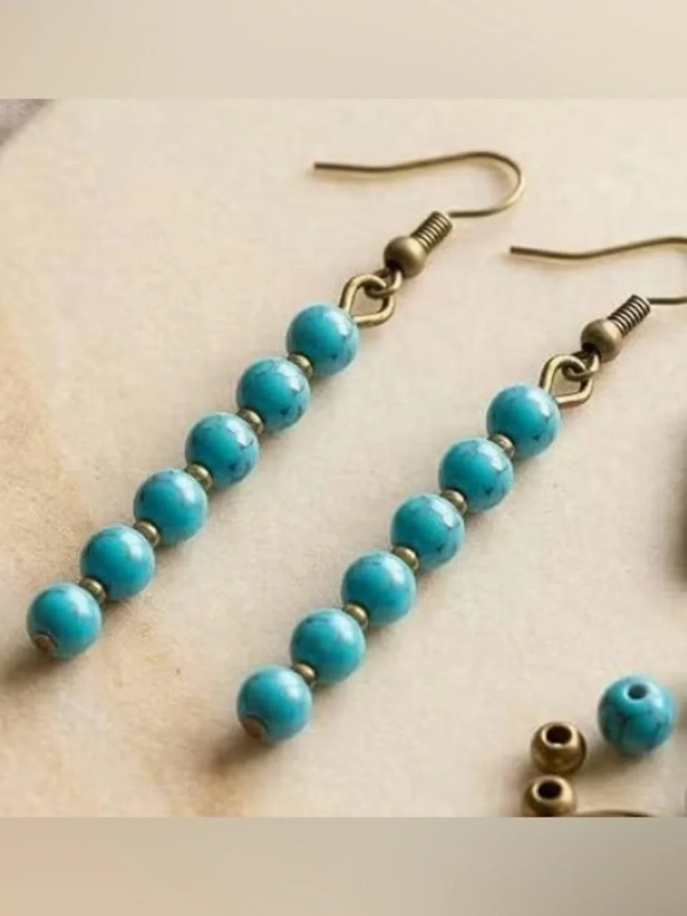 Gorgeous Neiman Marcus brass Gold plate Turquoise Bead dangle Earrings